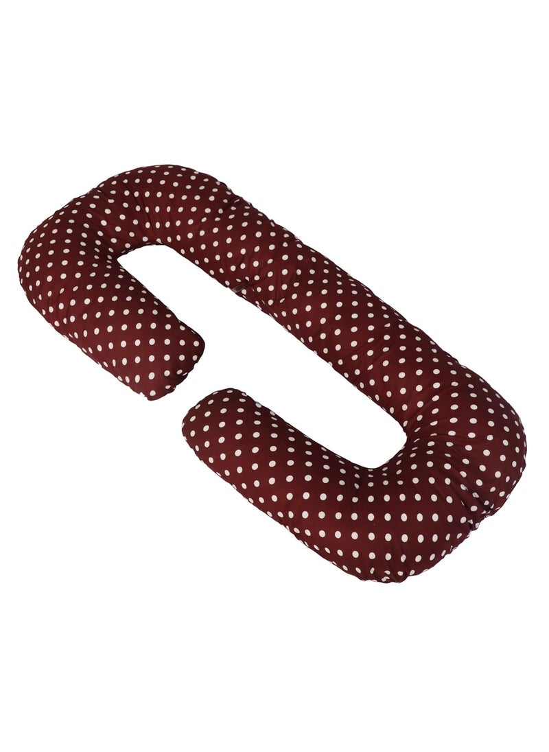 Flipon U Shaped Pregnancy Pillow for Maternity Baby Nursing for Spine Hand and Back Support Washable Premium Cotton Outer Cover with Zip and Cotton Inner M Red Polka