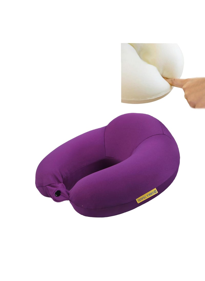 ORKA TRAVEL Memory Foam Spandex Solid High Back U Neck Pillow Purple
