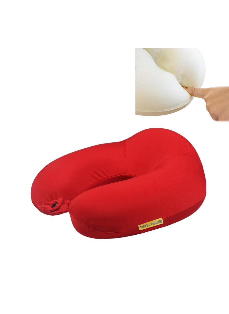 ORKA TRAVEL Memory Foam Spandex Solid High Back U Neck Pillow Red