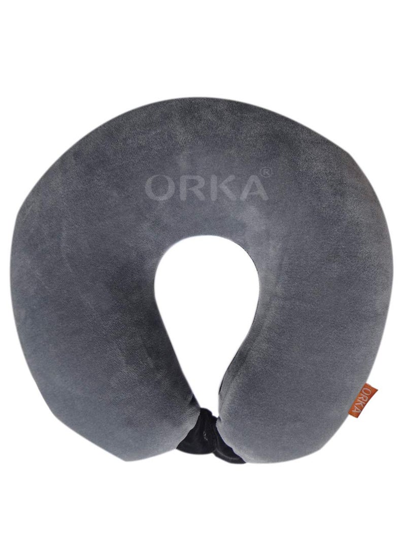 ORKA TRAVEL Solid Memory Foam U Neck Grey Black