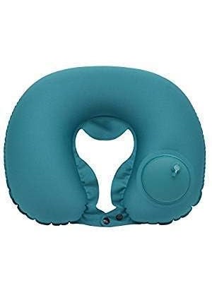 VIBRAL Air Cushion Self Inflating Button Travel Neck Pillow Inflatable Plane Car Train Pillow Portable Soft U Shaped Travel Pillow Flocking Fabric Multicolor Pack of 1