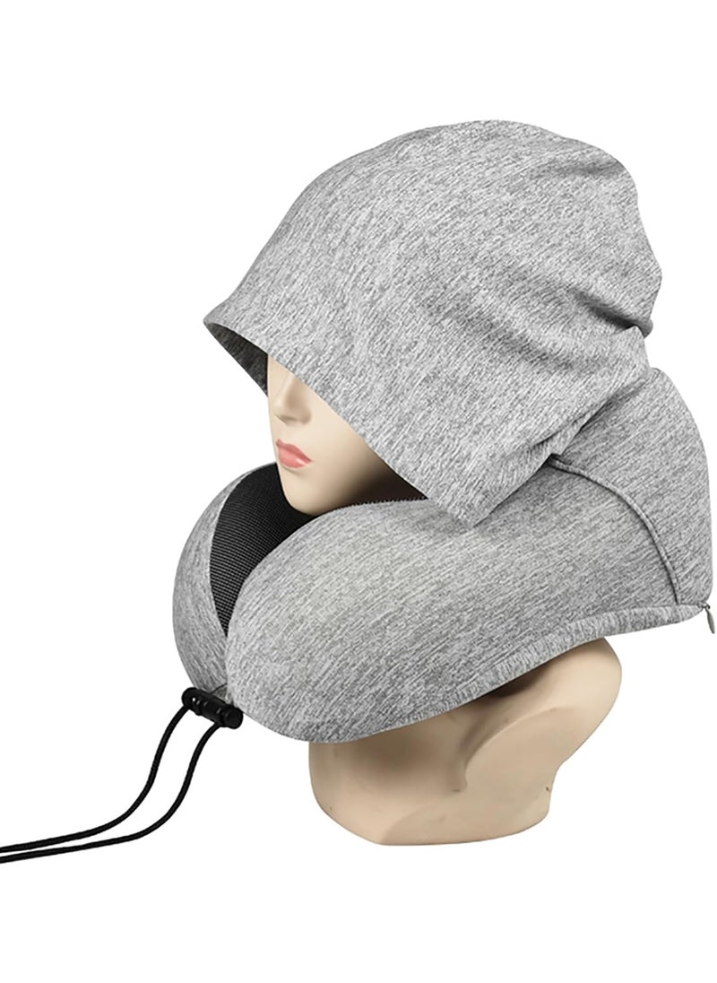 Jumix Travel Pillow Neck Pillow for Travel with Hood for Airplane Velvet Memory Foam Neck Pillow Adult Head Neck Support for Long Flights Plane Office Cars Sleeping Rest Grey