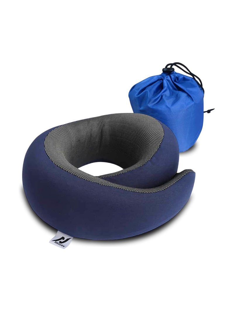 nexlev Travel Neck Pillow Orthopedic Premium Memory Foam for Airplane Car Train Office use Cervical Pain Machine Washable 360 Support Carry Pouch for Storage NP06