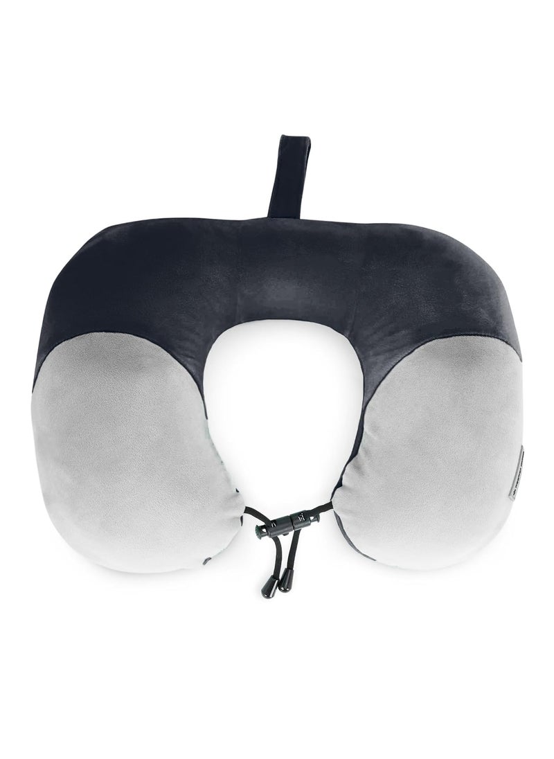 Nasher Miles 100 Pure Memory Foam Travel Neck Pillow 360 Stable Neck Support with Snapon Button Black and Grey