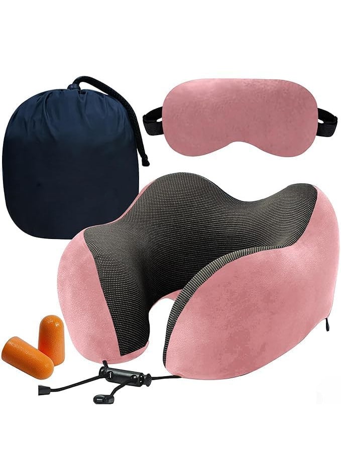 Ashtron Neck Pillow with Eye Mask for Travel Comfort Car Neck Rest Car Pillow Flight Pillow for Neck Pain Relief Neck Pillow for Sleeping Includes Eye Mask Carry Bag and Ear Plugs