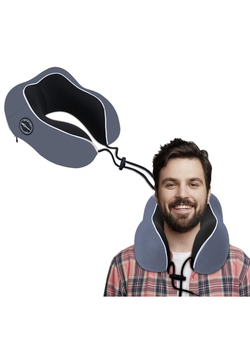 Neodrift TravelNeck Pro Travel Neck Pillow with Memory Foam Head Support for Airplane Car Train Bus and Home Use Ultimate Comfort Velvet Cushion Travel Pillow Color Grey 1 Pc