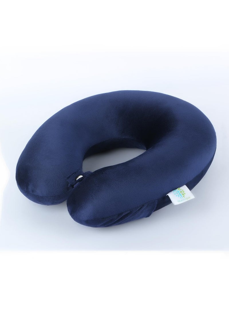 HEALTHQUE SuperSoft Memory Foam Travel Neck Pillow Velvet Fabric for Sleeping in Plane Car Train Rest Cushion for Travel Comfort Men Women