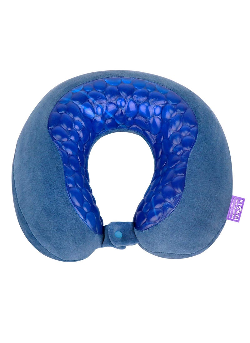 VIAGGI Silicone Cooling Gel U Shaped Memory Foam Travel Neck Pillow Blue