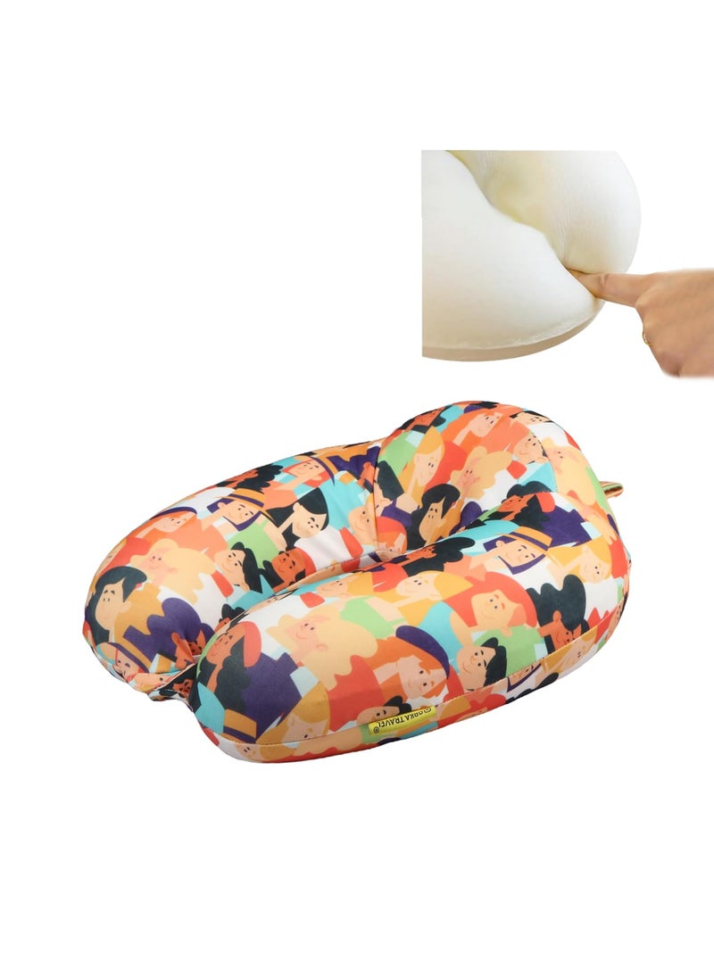 ORKA TRAVEL Memory Foam Spandex Digital Printed High Back U Neck Pillow People Theme