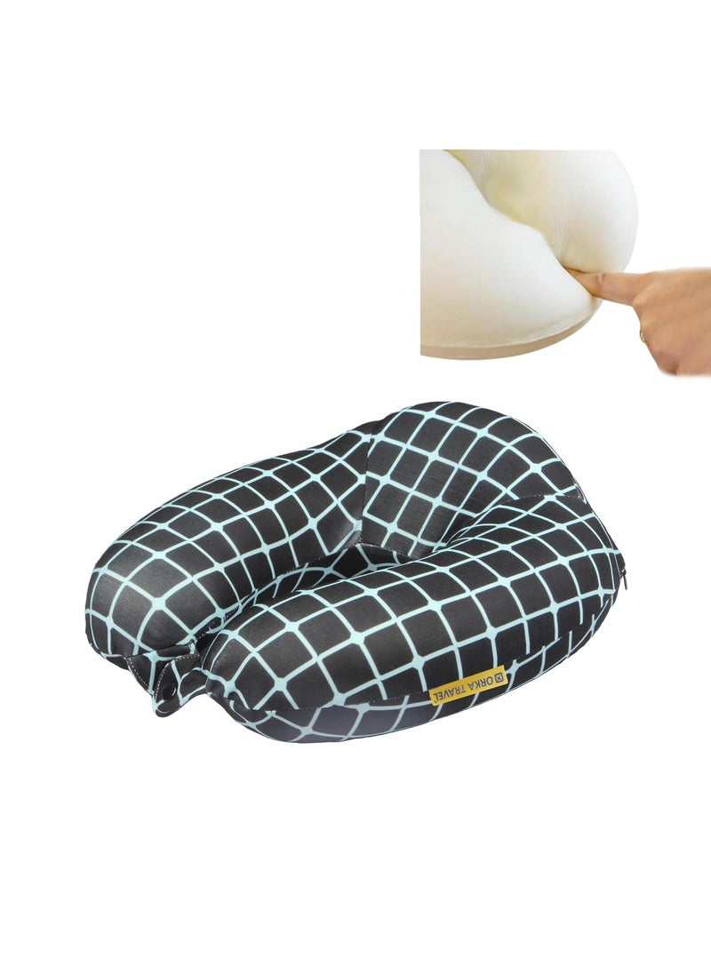 ORKA TRAVEL Memory Foam Spandex Digital Printed High Back U Neck Pillow Black Teal