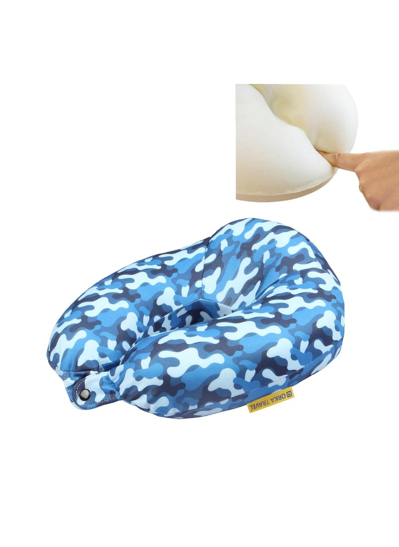 ORKA TRAVEL Memory Foam Spandex Digital Printed High Back U Neck Pillow Camo Blue