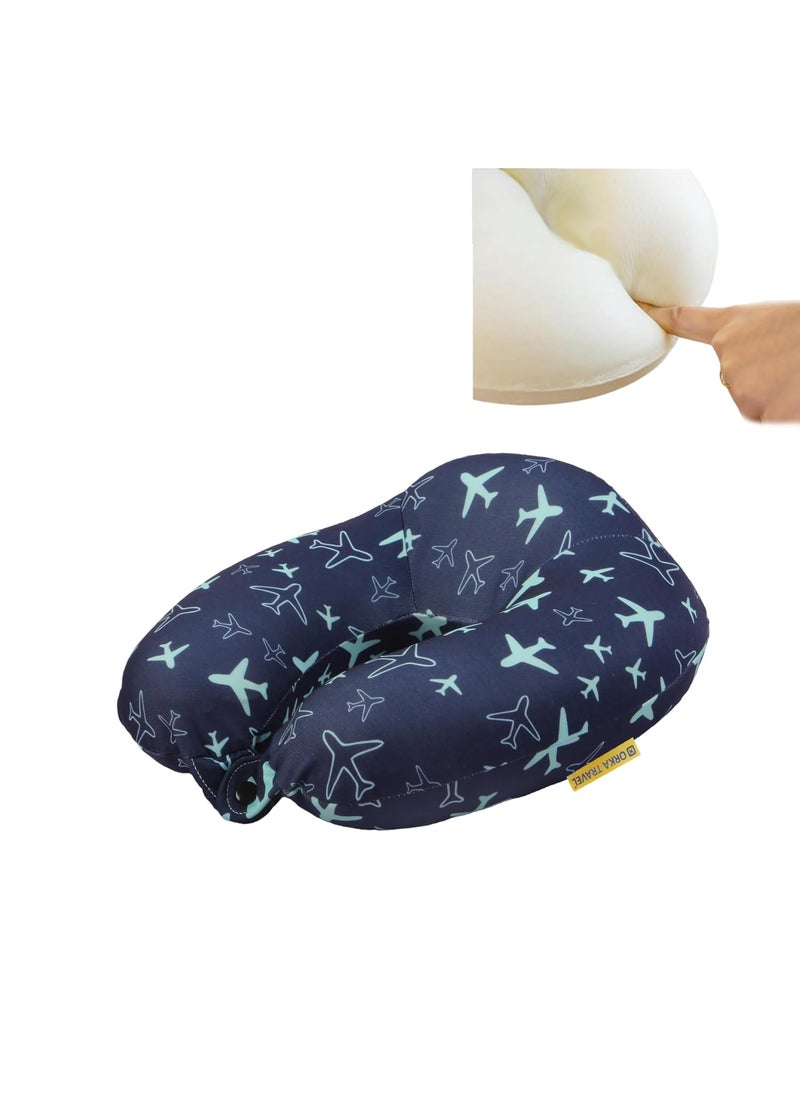 ORKA TRAVEL Memory Foam Spandex Digital Printed High Back U Neck Pillow Aeroplane