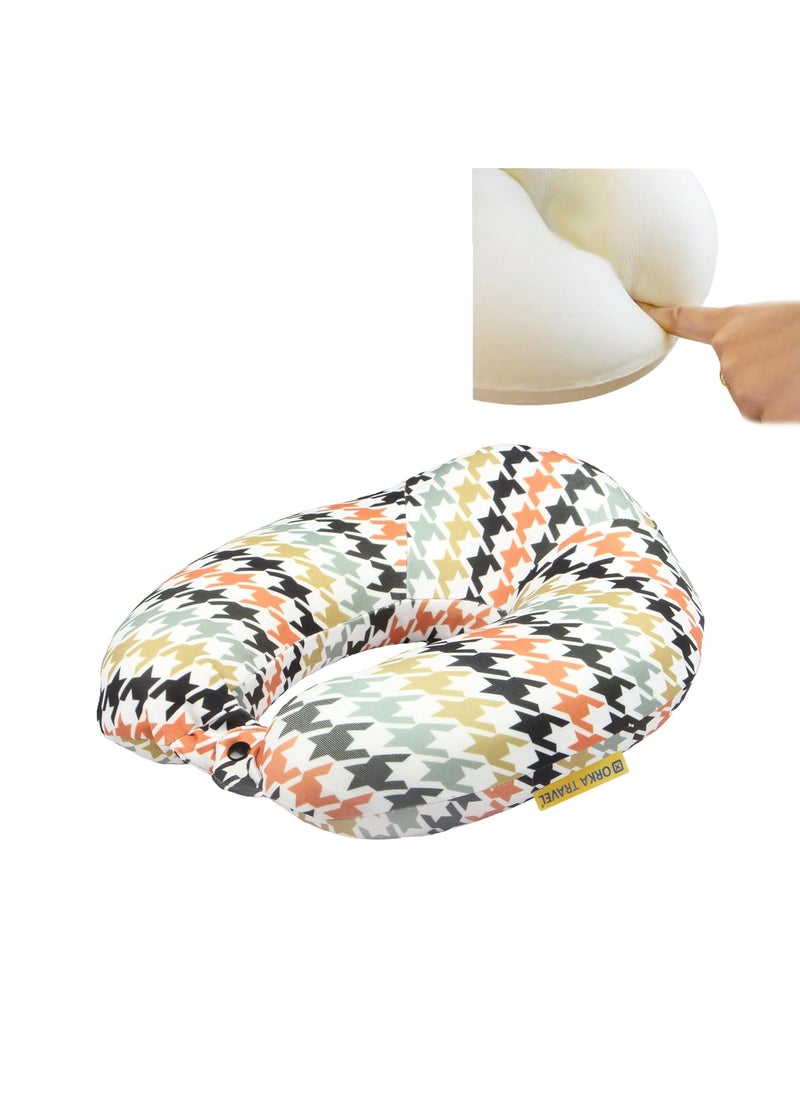 ORKA TRAVEL Memory Foam Spandex Digital Printed High Back U Neck Pillow Houndstooth