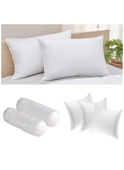 JDX Combo Set Microfiber Filled Combo of 2 Sleeping Pillow 2 Bolster and 3 Sofa Cushion for Your Bedroom and Living Room Pillow Cushion Bolster Combo