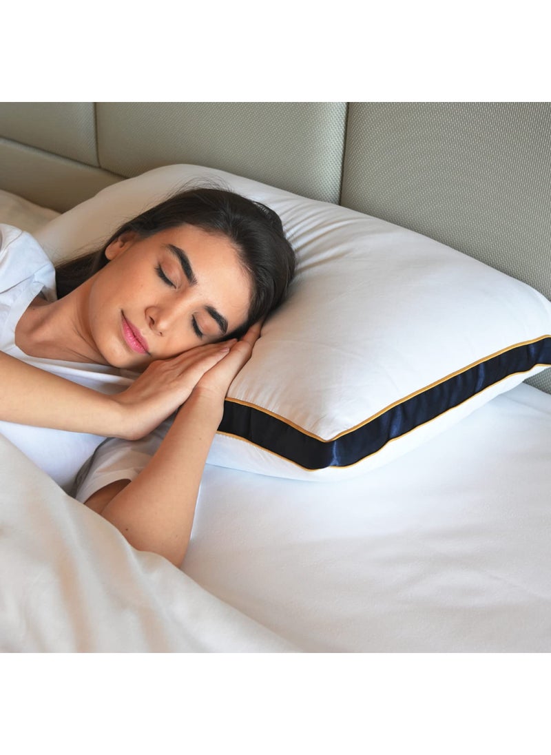 Sleepsia Microfiber Bed Pillow for Sleeping Down Alternative Ultrasoft Cotton Washable Pillow with Satin Gusset Soft Pillow with Blue Decorative Stripes Queen Pack of 1