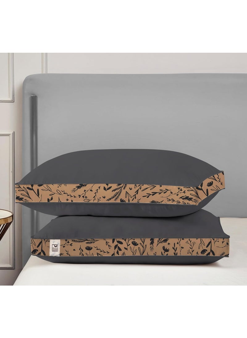THE WOOD WHITE Soft Microfiber High Loft Pillow Set of 2 Sleep Well in 43 x 69 Cm with Printed Gusset of Extra 5 Cm Height for Neck Support and Soft Comfortable Sleep Grey Quill