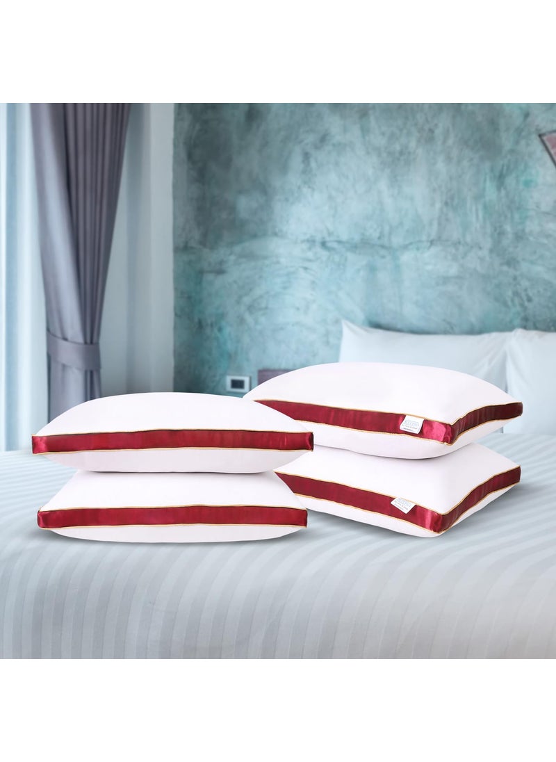 Sleepsia Microfiber Bed Pillow for Sleeping Down Alternative Ultrasoft Cotton Washable Pillow with Satin Gusset Soft Pillow with Red Decorative Stripes Queen Pack of 4