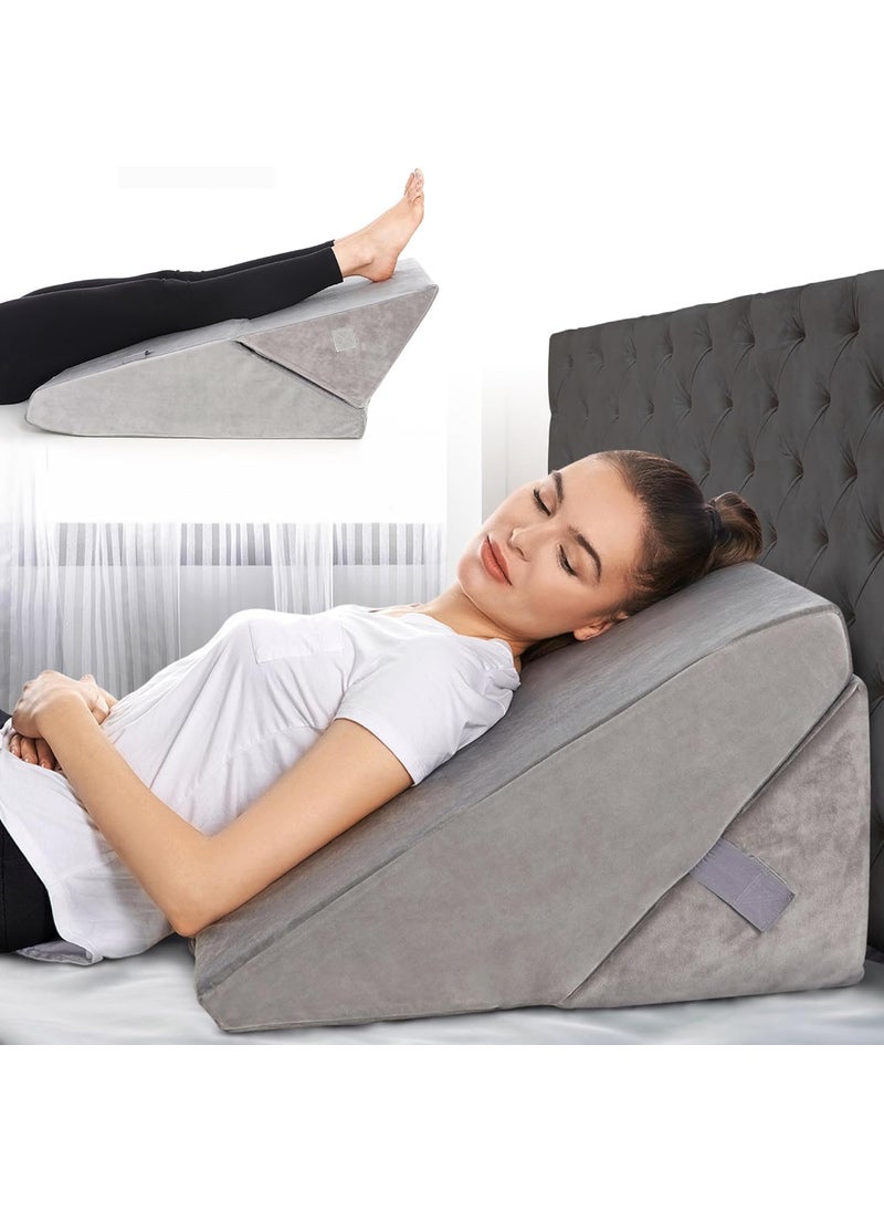 YGM Acoustic Foams Adjustable Memory Foam Wedge Pillow Orthopedic 7in1 Design Back Leg Support Elevation Snoring Acid Reflux Relief 22x22x12 Grey