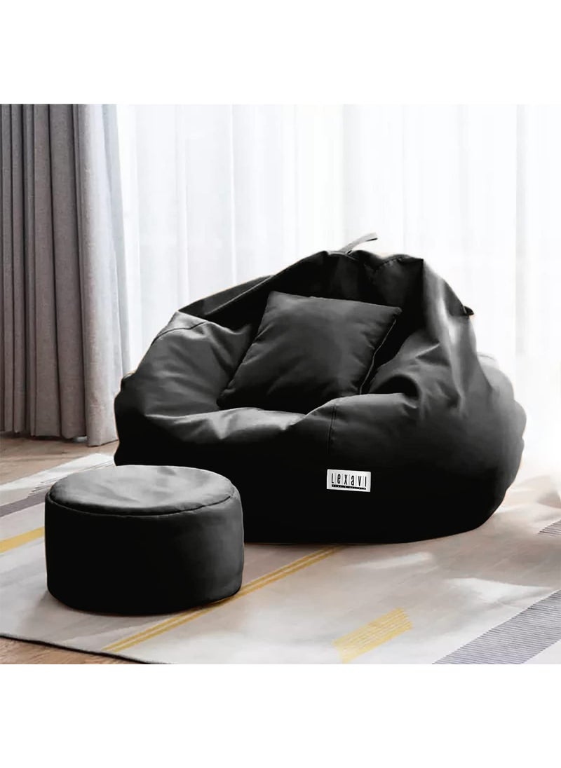 LEXAVI Brand Beanbag Footrest Coushion with Beans Filled Ready to Use Faux Leather Colour XXXXL Black