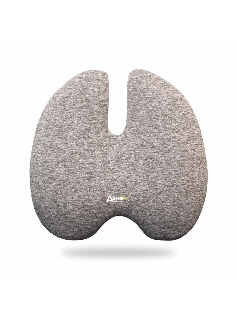 Asmofit Lower Back Pain Orthopedic Backrest Pillow Posture Memory Foam Back Rest Lumbar Support Cushion Sciatica Disc Pain Relief Ideal for Home OfficeDesk Chair Travel Grey