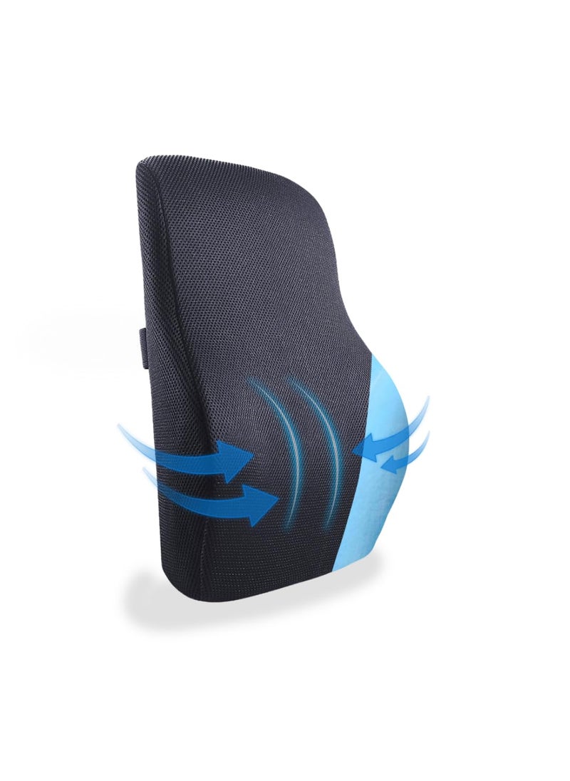 Amcouch Orthopedic Lumbar Support Cool Gel Memory Foam Back Rest Pillow Ergonomic Chair Car Cushion for Back Pain and Posture Correction Breathable Mesh Design Black Large Large Black Mesh