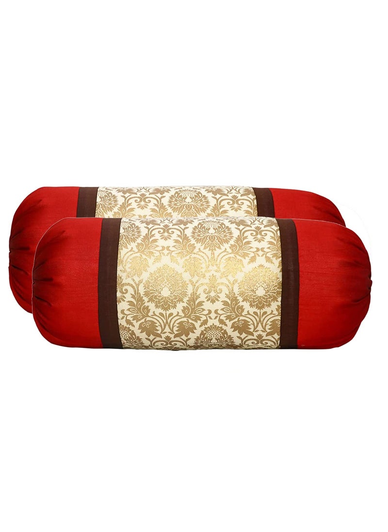 VIREO Jacquard Art Red Silk Bolster 16x30 inch Set of 2 pcs012
