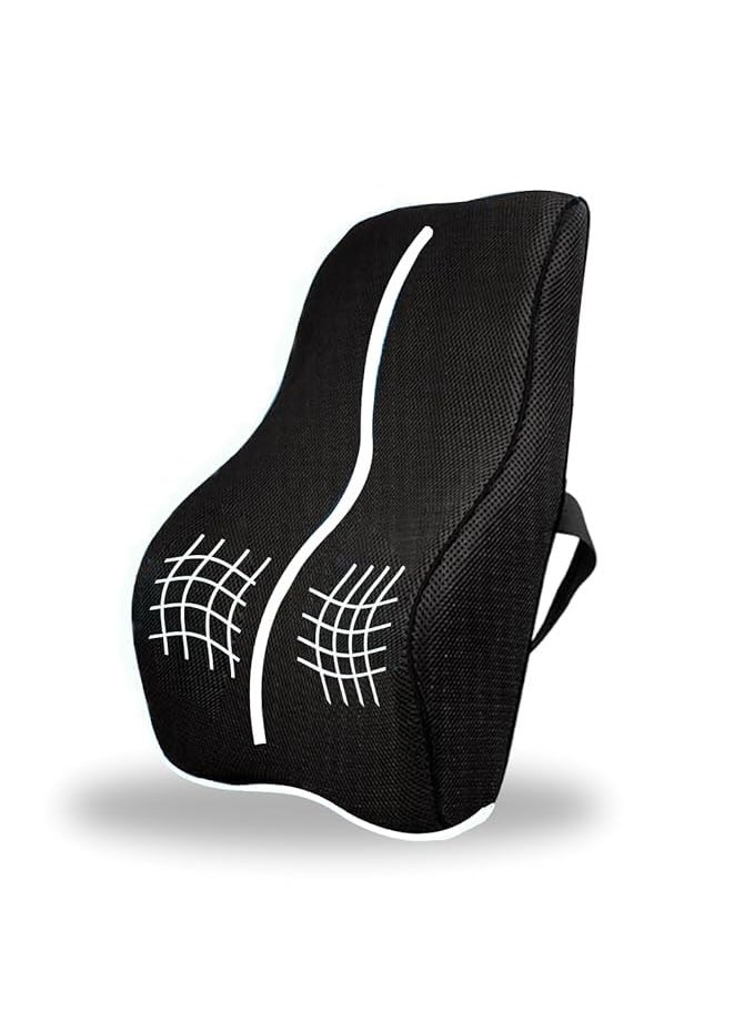 Dreamveda Full Lumbar Support Memory Foam Backrest Cushion for Chair Car Seat Backrest Cushion for Back Pain Relief Compatible with Car Chair Office Anti Sweat Cover Black