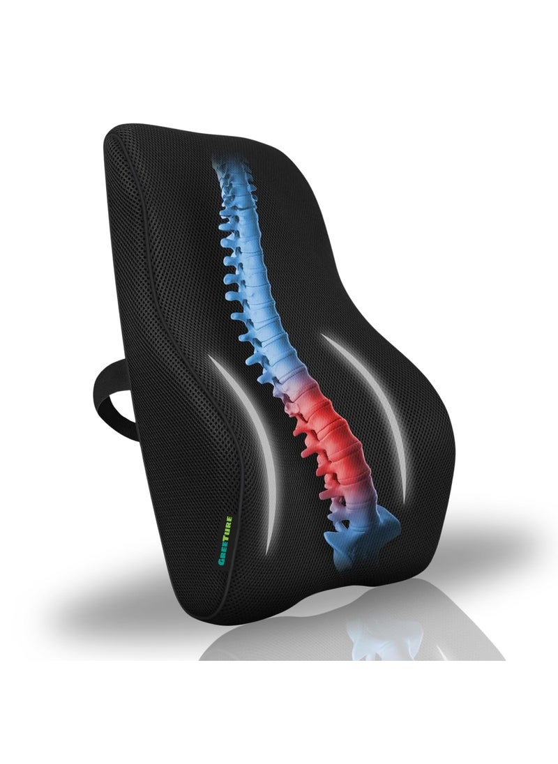 GREETURE Orthopaedic Memory Foam Lumbar Support Pillow Ergonomic Back Rest Cushion for Office Chair Car and Home Ideal for Back Pain Relief and Posture Correction Memory Foam
