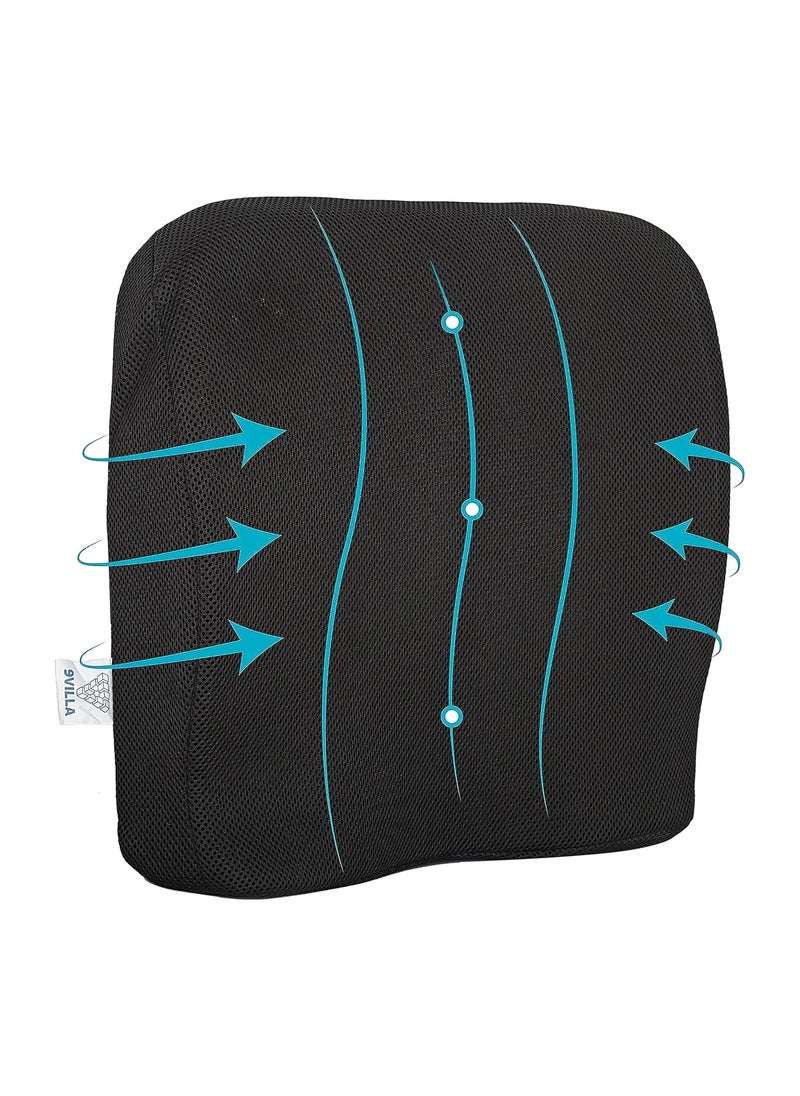 9villa Memory Foam Cushion Back Rest Cushion Office Chair Mid Lumbar Support Cushion for Lower Back Pain Relief Back Rest with Full Posture Corrector for Car Desk Chair and WheelchairBlack