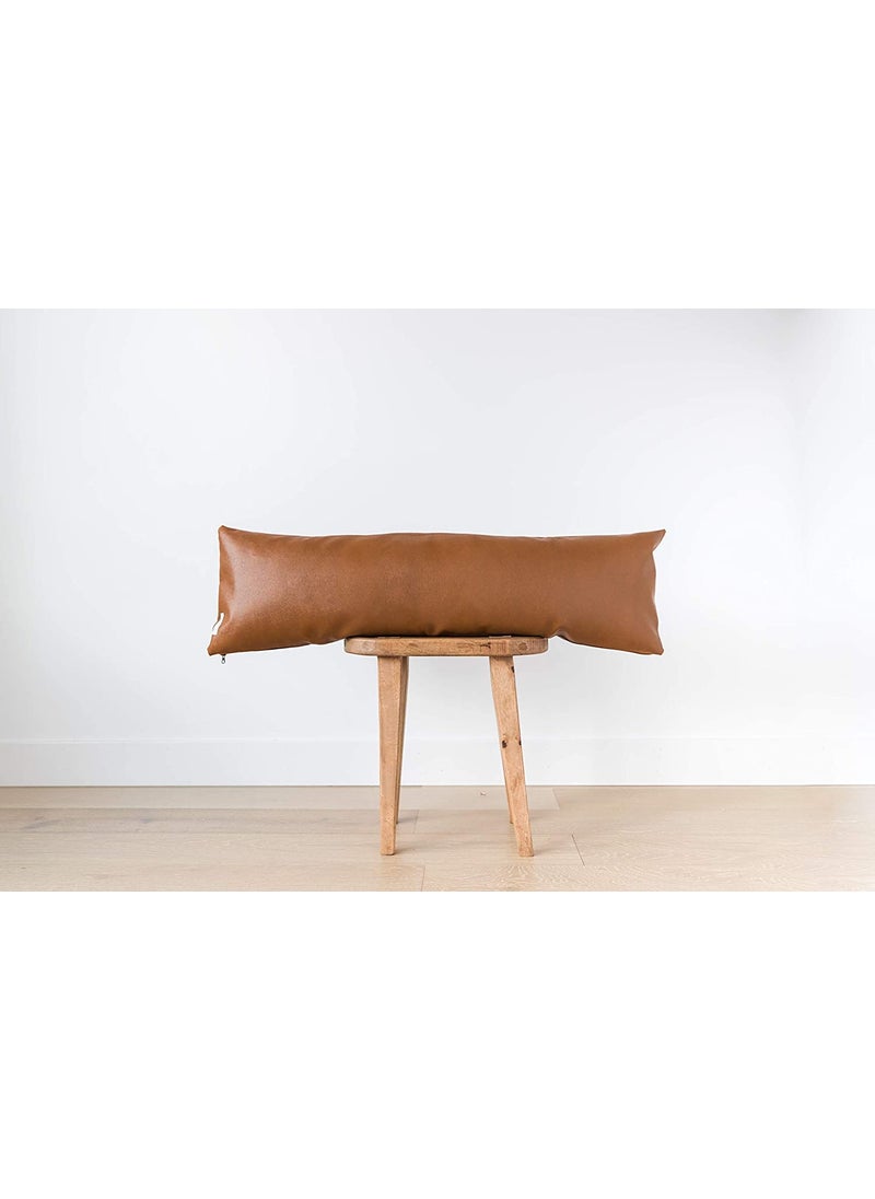 INDIDECOR 802022 Lumbar PillowBrown Throw Pillow Faux Leather Pillow Reading Pillow Color Brown Size 12x40