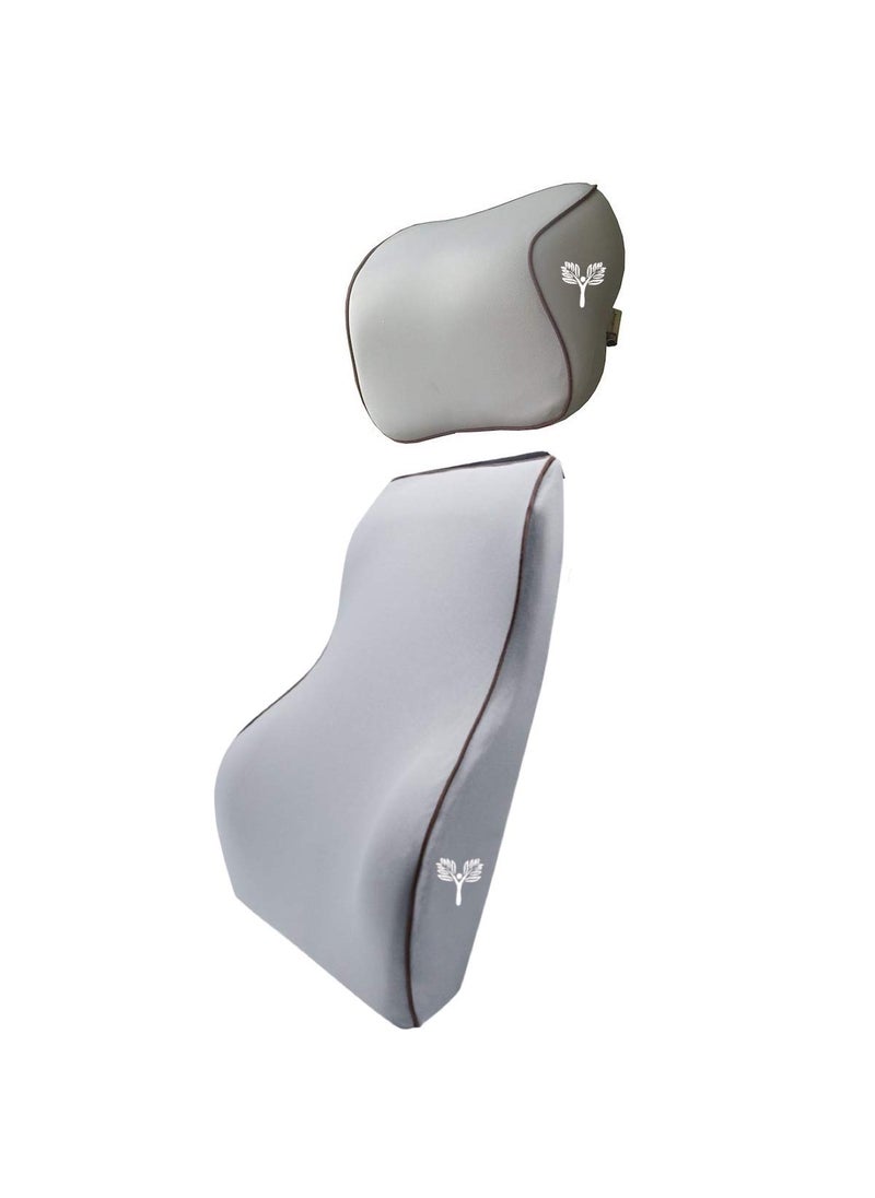 Grin Health SitRight Pro Orthopedic Backrest Lumbar Support Cushion with Car Neck Rest Pillow Headrest Cushion for Spine Support Or Driving Home Office Memory Foam Large Combo Grey