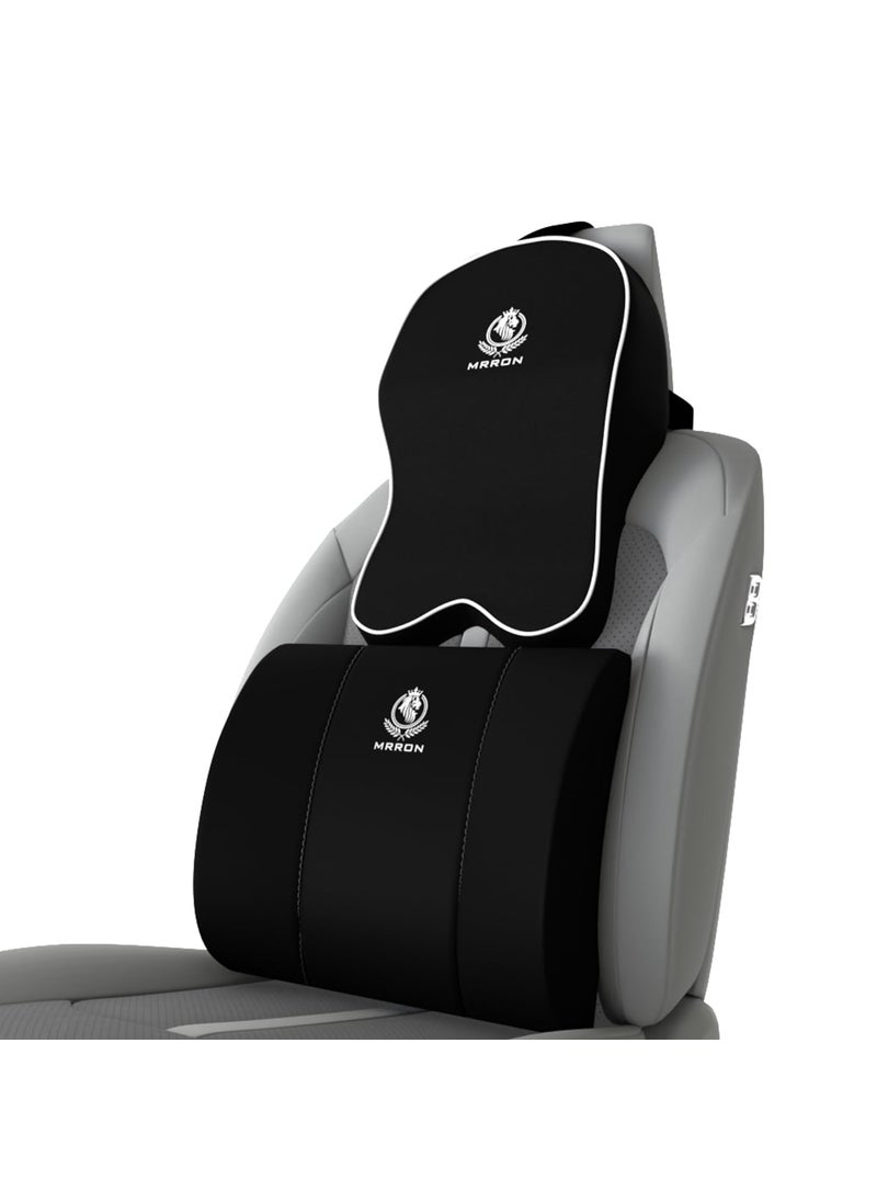 MRRON Supreme Lumber Series Memory Foam Neck Rest Extra Lumbar Support for Car or Office Chair Neck Pillow Kit Designed Ergonomically for Extra Neck Support Black