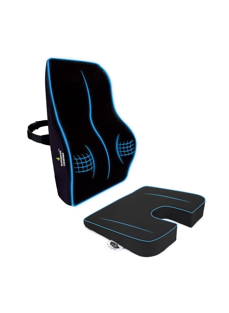 SUPERFINE COMFORT Orthopedic Memory Foam Lumbar Back Rest Support Cushion PU Coccyx Seat Tailbone Cushion Useful Relief in Back Pain Sciatica Tailbone Pain Use at Office Car Wheelchair Etc