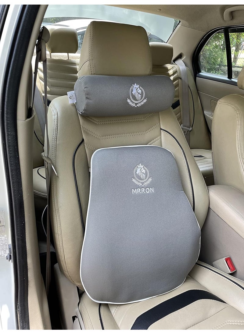 MRRON Celia Exemphlar Large Back Support Neck Rest for Chair Car Seat Orthopaedic Lumbar Support Memory Foam Backrest Cushion Designed for Back Pain Relief Pillow for Comfortable Sitting Grey