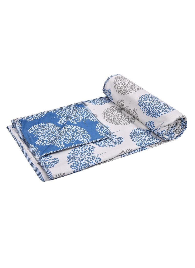 CHICERY Cotton Reversible DoharAC Blanket for Single Bed All Weather Light Weight Pack of 1WhiteBlue Flower