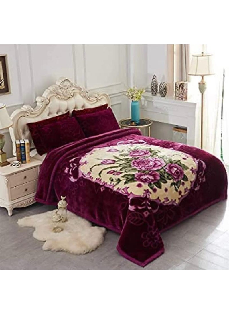 OMAJA HOME Floral Embossed Double Bed Mink Blanket for Winter Super Soft and Plush Flower Print Winter Blankets Soft Warm Queen Size Mink Blanket for AC 86 x 94 Inches Pack of 1 Color13