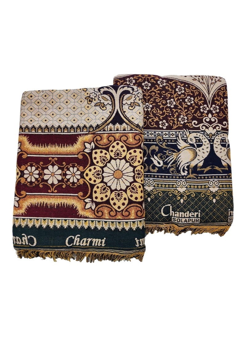AMBIKA Stores Cotton 300 TC SOLAPUR CHADDAR Blanket 60 X 90_ Multicolor Pack of 2 PC Can Be Used As Blanket BedSheet and Travel Purpose