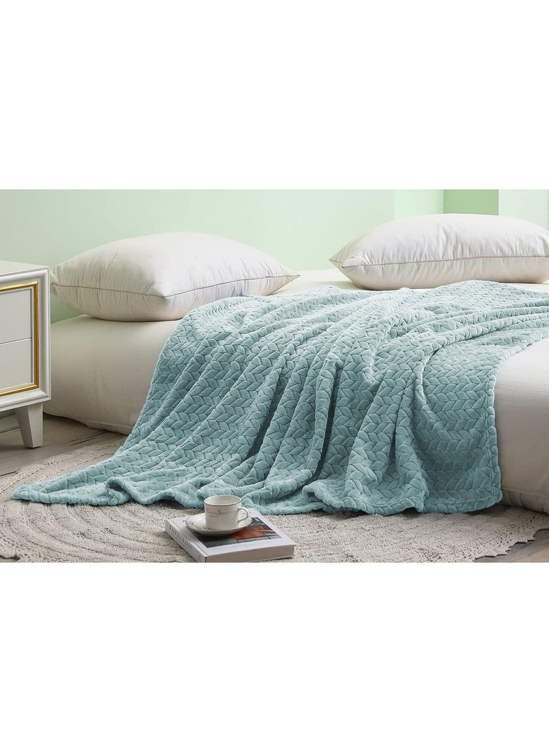 Vas Collections Premium Plush Double Blanket with Leaf Jacquard 300 GSM Lightweight Cozy Soft for Bed Sofa Couch Travel Camping 220x230 cm or 86x90 inches