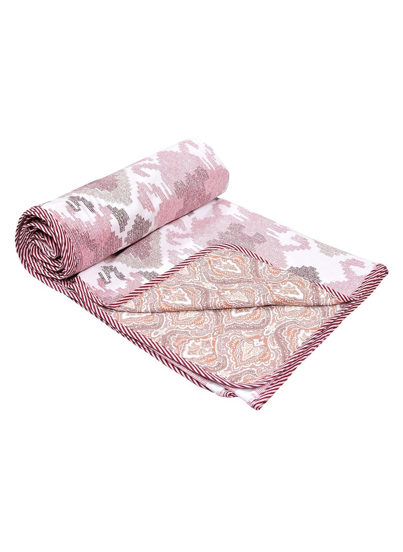 CHICERY Cotton Reversible DoharAC Blanket for Double Bed All Weather Light Weight Pack of 1Pink Flower