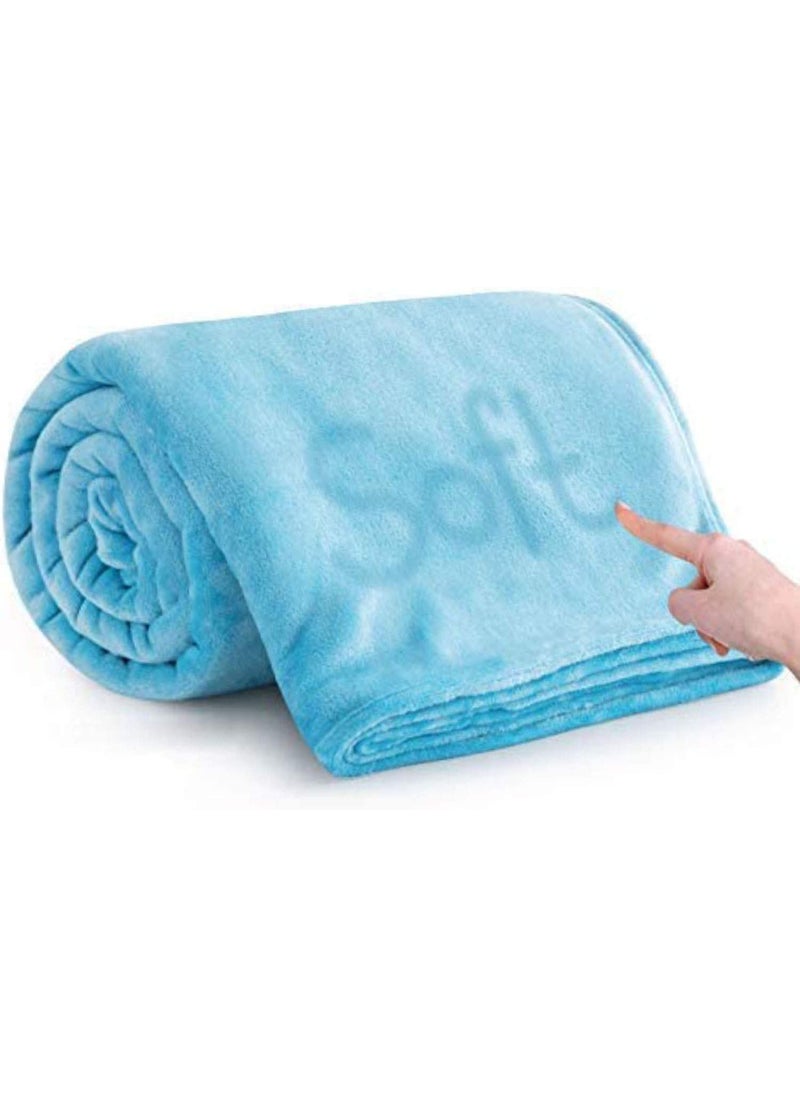 VAS COLLECTION Premium Plush Single Blanket 300 GSM Lightweight Cozy Soft for Bed Sofa Couch Travel Camping 150x220 cm or 60X86 inches Sky Blue Flannel