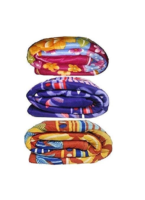 MUKHAKSH Single Bed Soft Touch Light Weight Polar Fleece Blanket for Light WintersSummerAC Print May Vary Multicolour Pack of 3