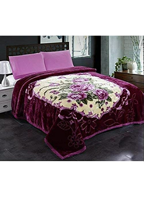 ELSTONE HOME Cloudy Super Soft Fabric Floral Printed Mink Heavy Duty Luxury Ultra 2 Ply Double Bed Blanket 5 kg for Heavy Winters with English Colors Stylish Bag Packing