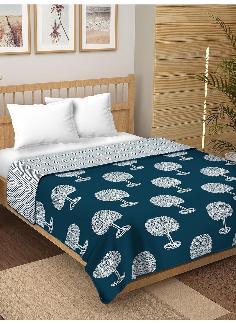 CHICERY Cotton Reversible DoharAC Blanket for Single Bed All Weather Light Weight Rajasthani Printed Floral Design Pack of 1Blue Z