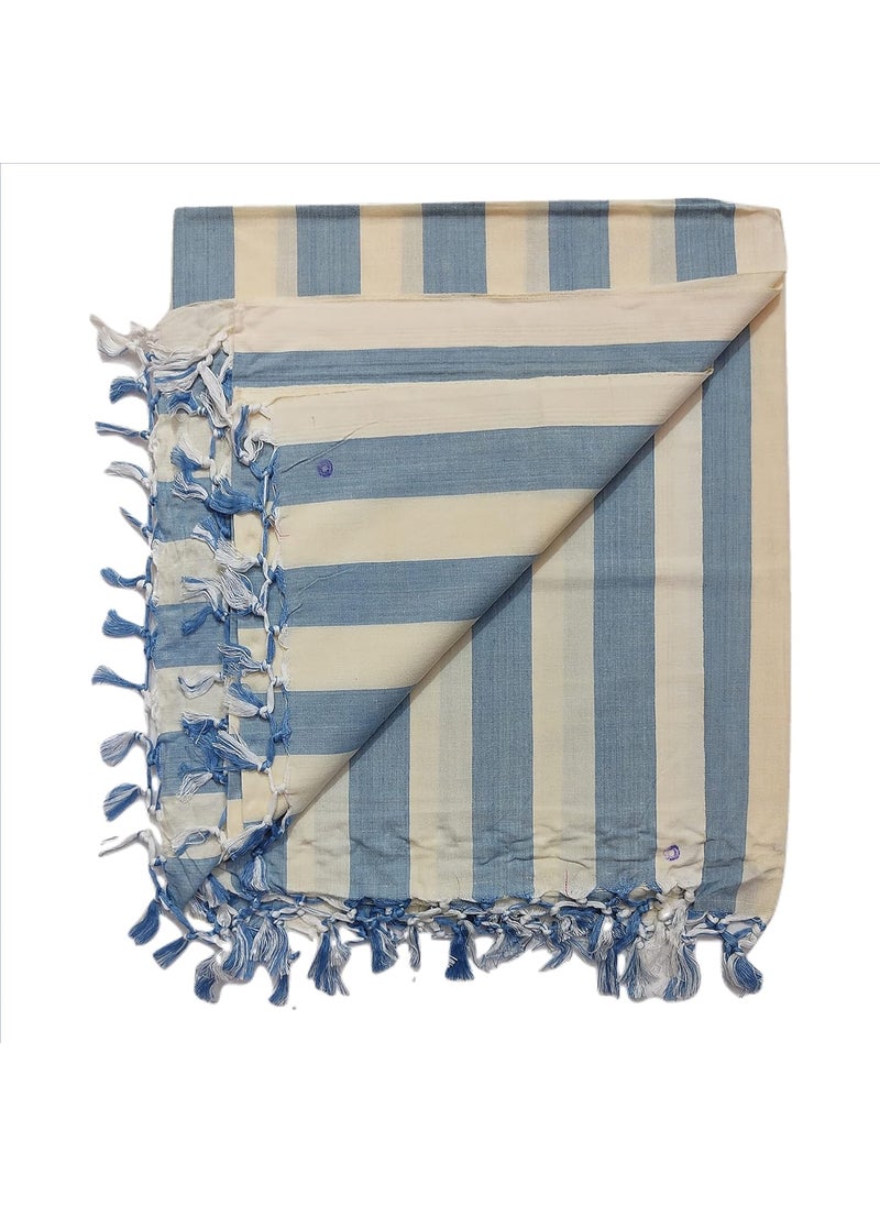 Arvore Bunkaar 100 Soft Beautiful Striped Bhagalpuri Bamboo ChadarSummer BlanketTop Sheet Off White Blue 245cm X 130cm