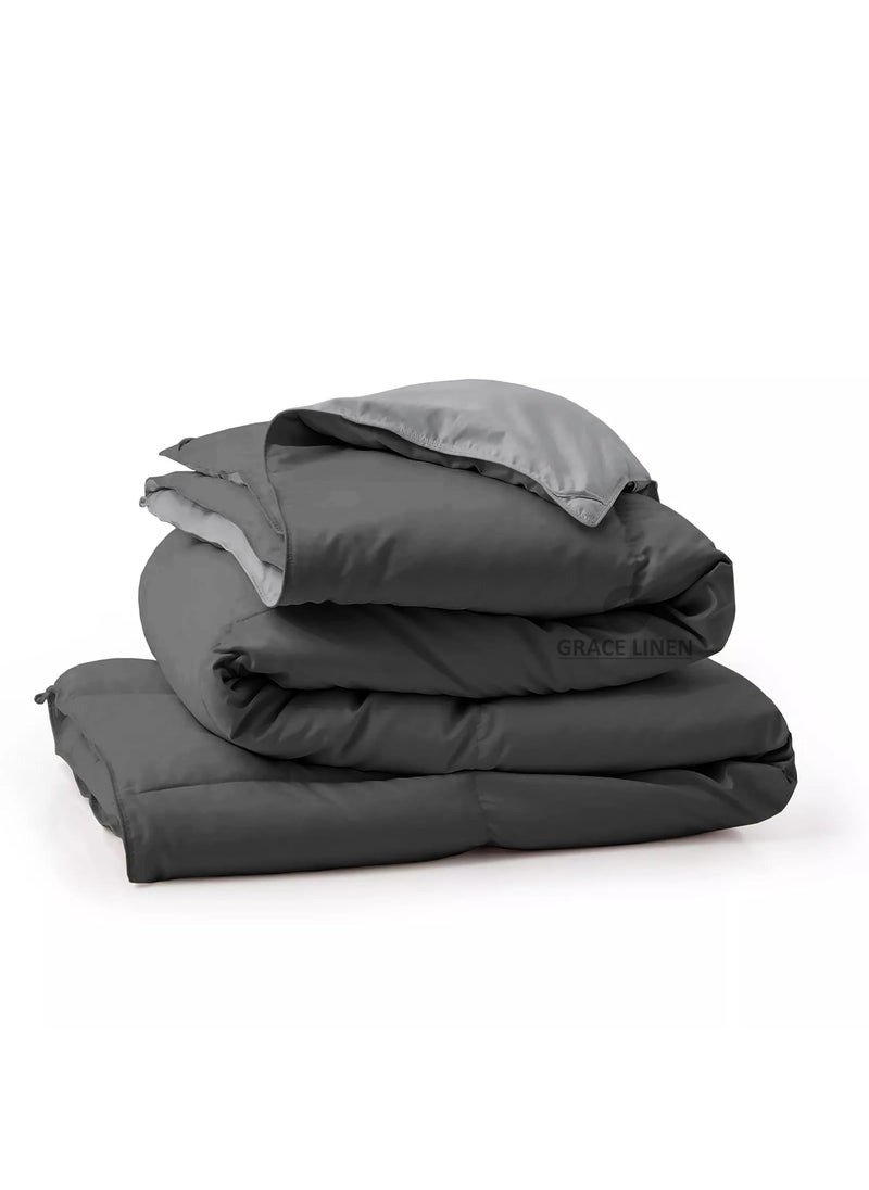 Grace Linen Blanket for Winter Double Size Microfiber 300 GSM Comforter for Winter Blanket Soft Luxury Design DuvetBlanket Double Bed 90X100 Dark GreySilver Grey Color