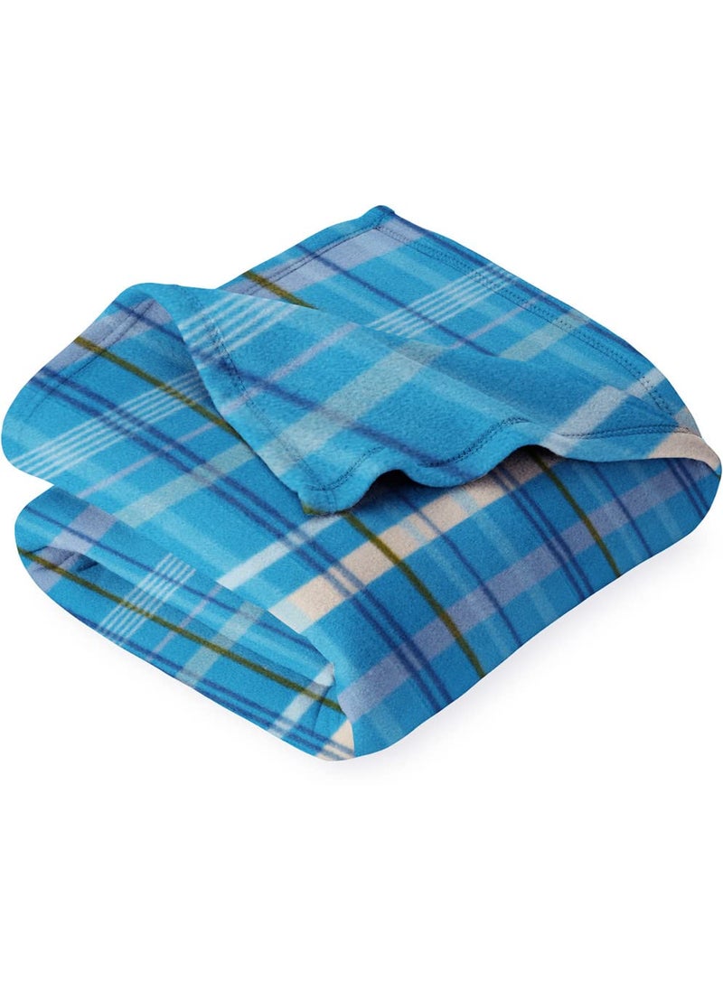 VAS COLLECTION 300 TC All Season SolidPlain Light Weight Polar Fleece Single Bed Blanket 152 x 230 cm Blue Check