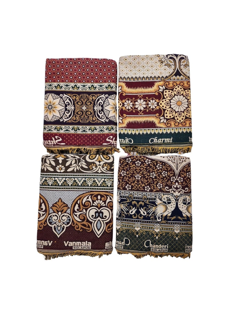 AMBIKA Stores Cotton 300 TC SOLAPUR CHADDAR Blanket 60 X 90_ Multicolor Pack of 4 Used As Blanket BedSheet and Travel Purpose
