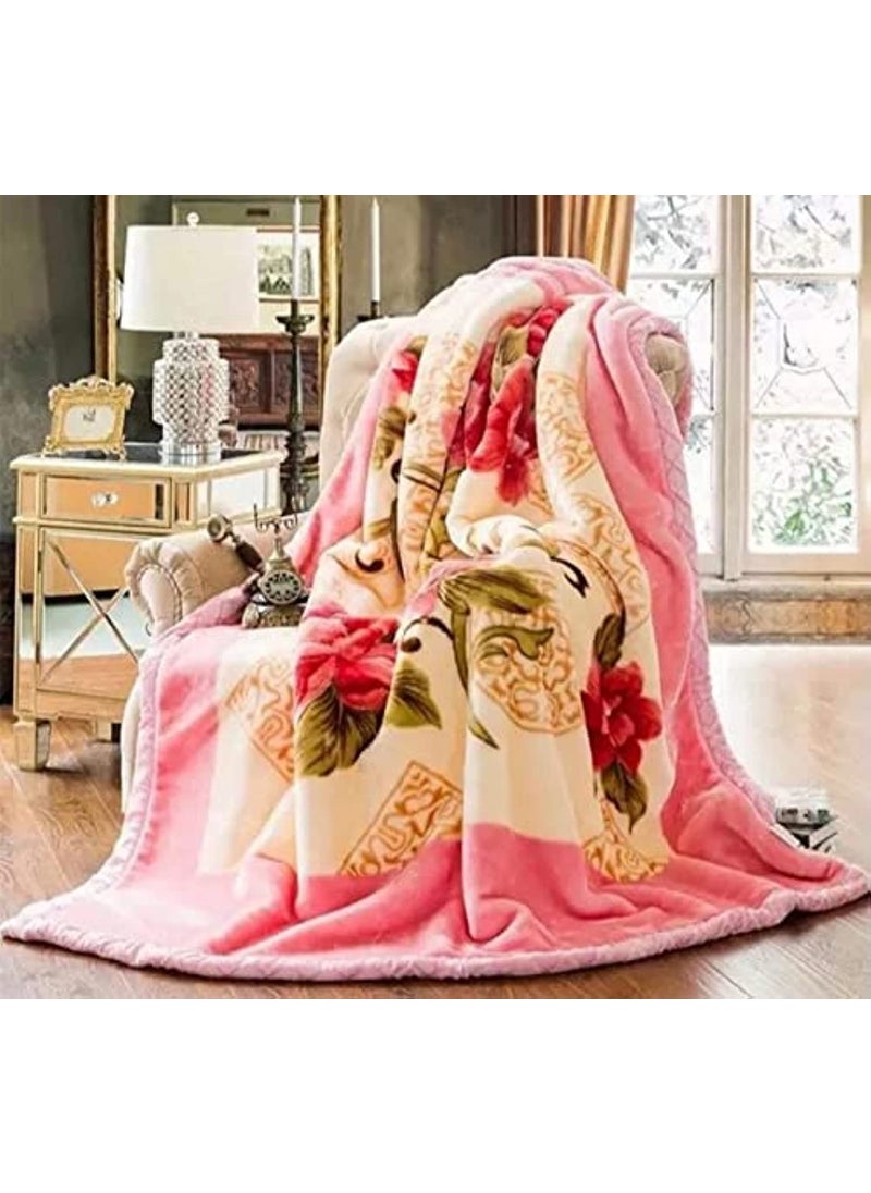 OMAJA HOME Cloudy Super Soft Fabric Floral Printed Mink Heavy Duty Luxury Ultra 2 Ply Double Bed Blanket for Heavy Winters with English Colors Stylish Bag Packing fade_resistant Multicolor