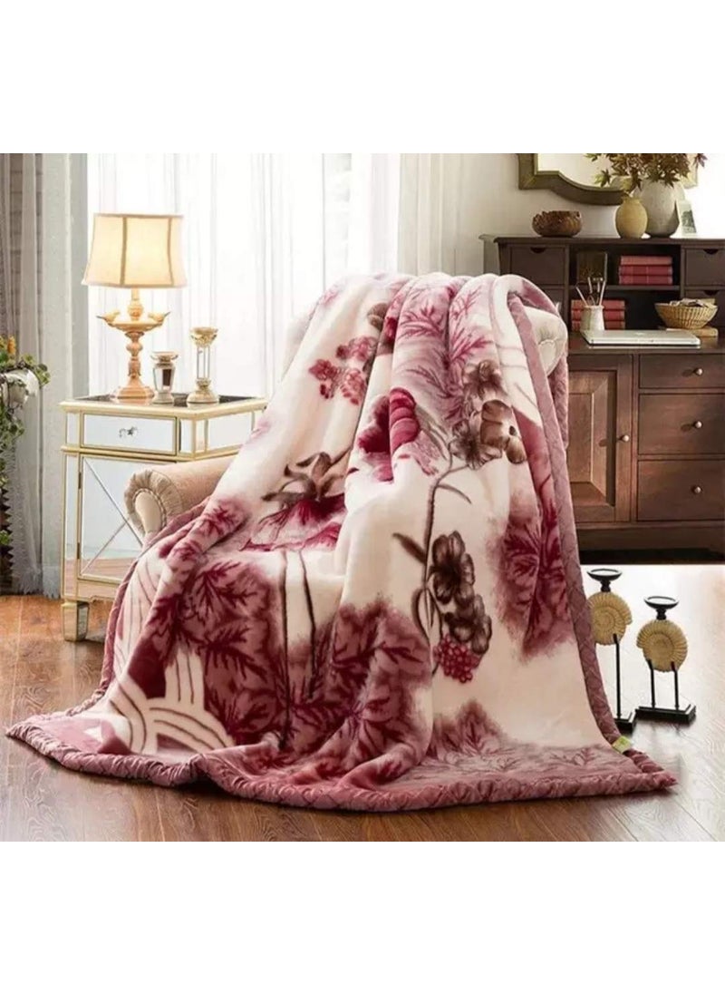 ELSTONE HOME Premium Double Ply Floral Design Double Bed Embossed Reversible Mink Blanket for Heavy Winter
