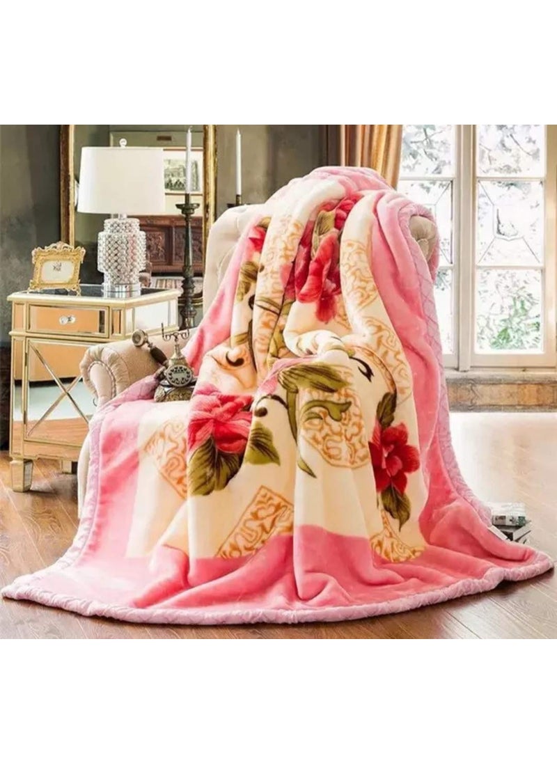 ELSTONE HOME Double Ply Floral Design Double Bed Embossed Reversible Mink Blanket for Heavy Winter Multicolour